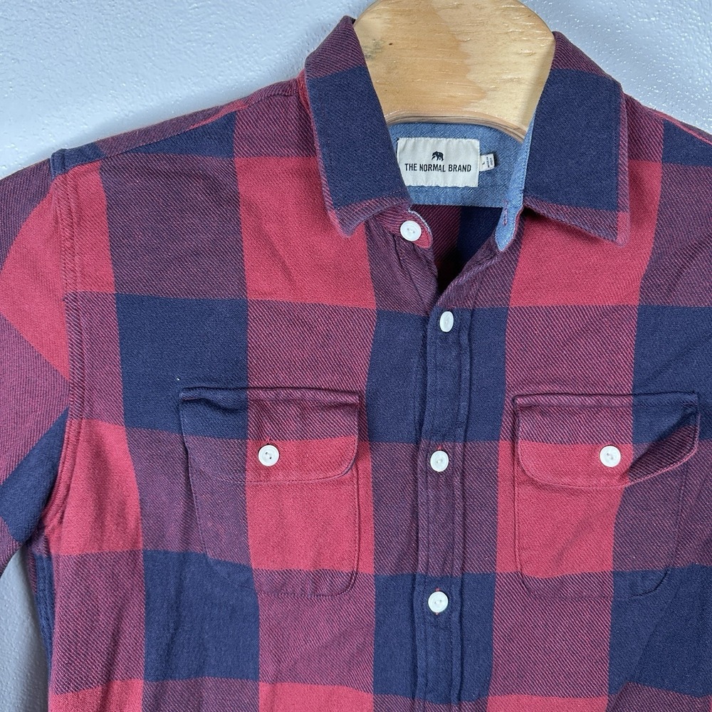 The Normal Brand Mens Large Flannel Shirt Red Buffalo Plaid Check Flap Pockets